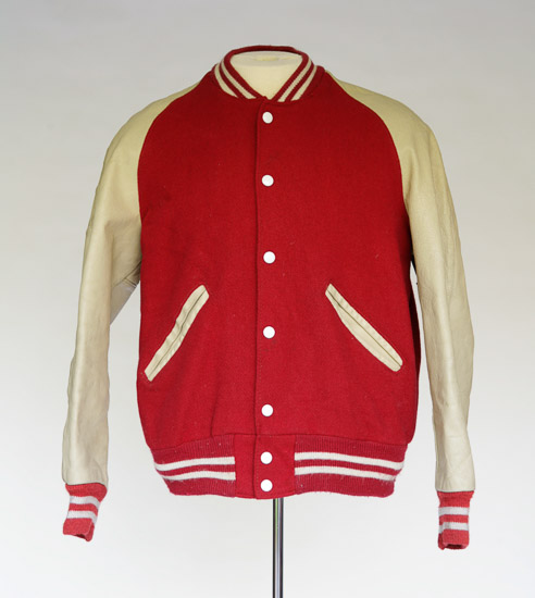 Men's Red and White  Leather Jacket $15