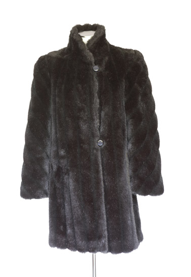 Mid-length Black Fake Fur Coat  $15