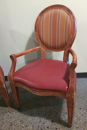 Striped Chairs with Leather Seats (8)   $15 Each