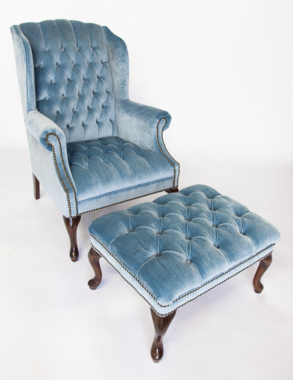 2 Victorian Light Blue Tufted Chairs $50 Each,Ottoman $20 Each (2)
