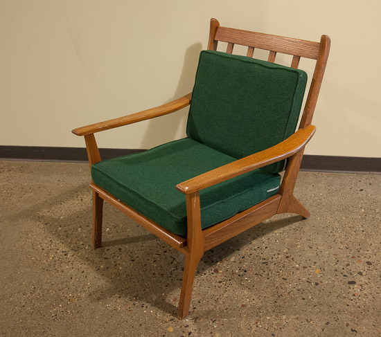 Mid-century Wood & Green Fabric Chair   $35