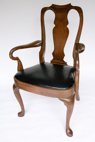Queen Anne Style Wooden Chair with Leather Seat $25