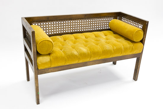 Tufted Gold Empire Bench with Caning  $40