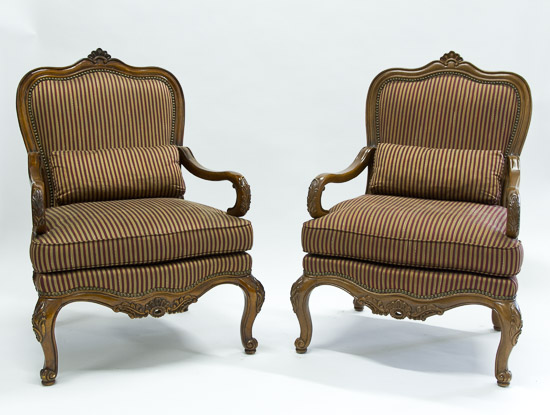 Maroon and Gold Striped Chairs (2)   $60 Each or $100 Pair