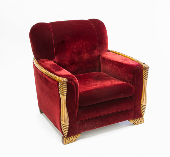 Antique Red Velvet Stuffed Armchair   $50