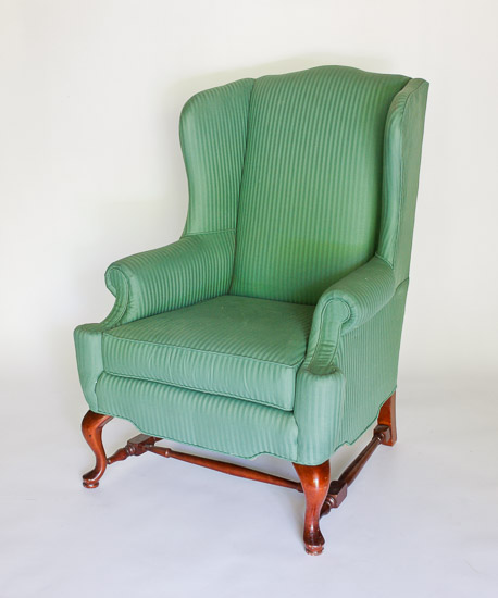 Queen Anne Green Striped Chair   $35