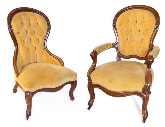 His ($45) & Her ($40) Gold Tufted Victorian Parlor Chairs 