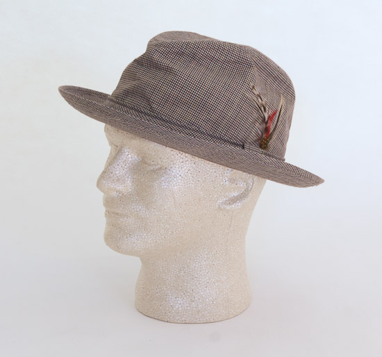 Sporty Narrow-brim Fine Plaid Fedora w/Feather $5