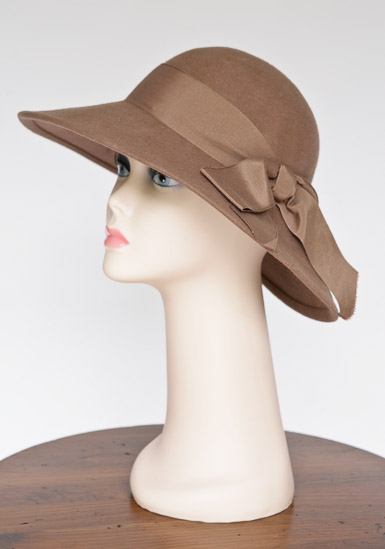 Tan Wide Brimmed Felt Hat with Bow $5