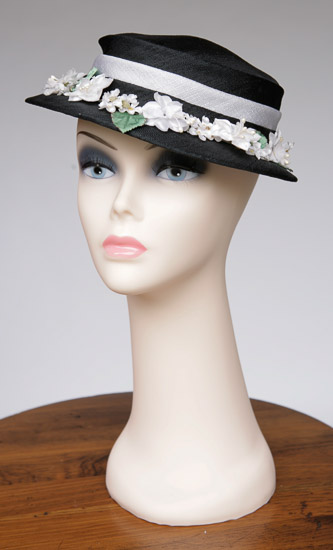 Black Small Brim w/White Flowers $5