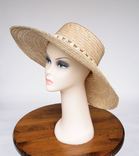 Large Brimmed Straw Hat with Shells $5