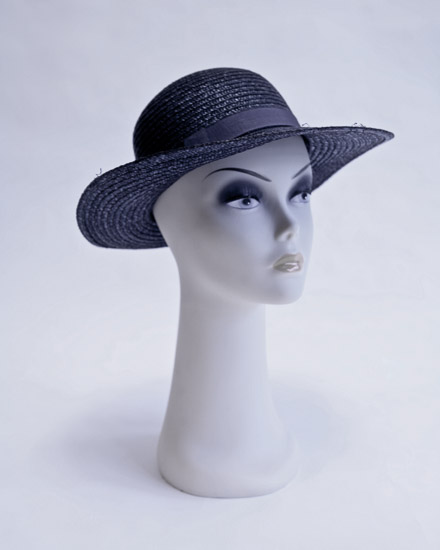 Woman's Wide-brimmed Dark Blue Straw Hat $4