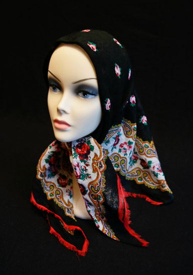 Black Scarf w/Red Rose Paisley Print $2