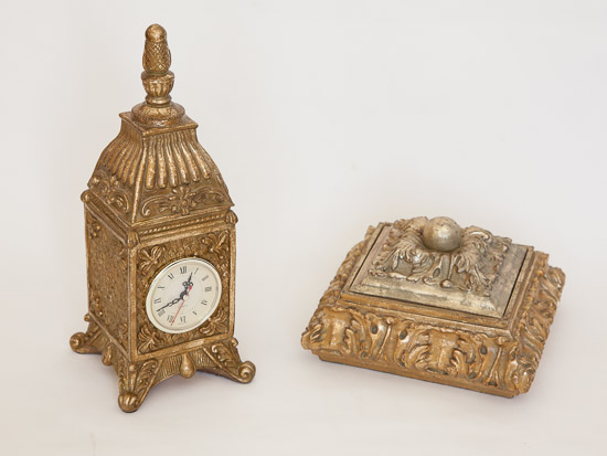 Ornate Clock & Box $15