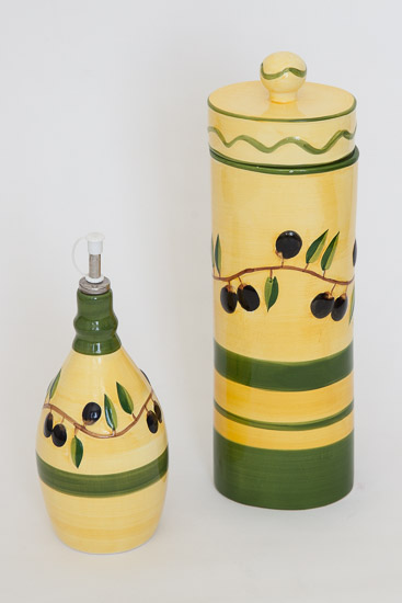Olive Themed Ceramic Cannister & Bottle $8