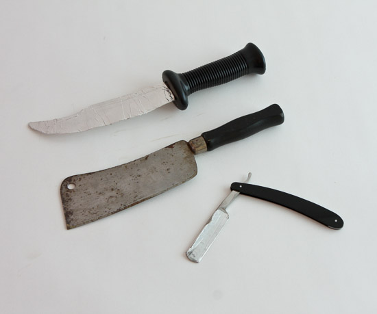Fake Knife, Straight Razor and Dulled Cleaver Each $10 
